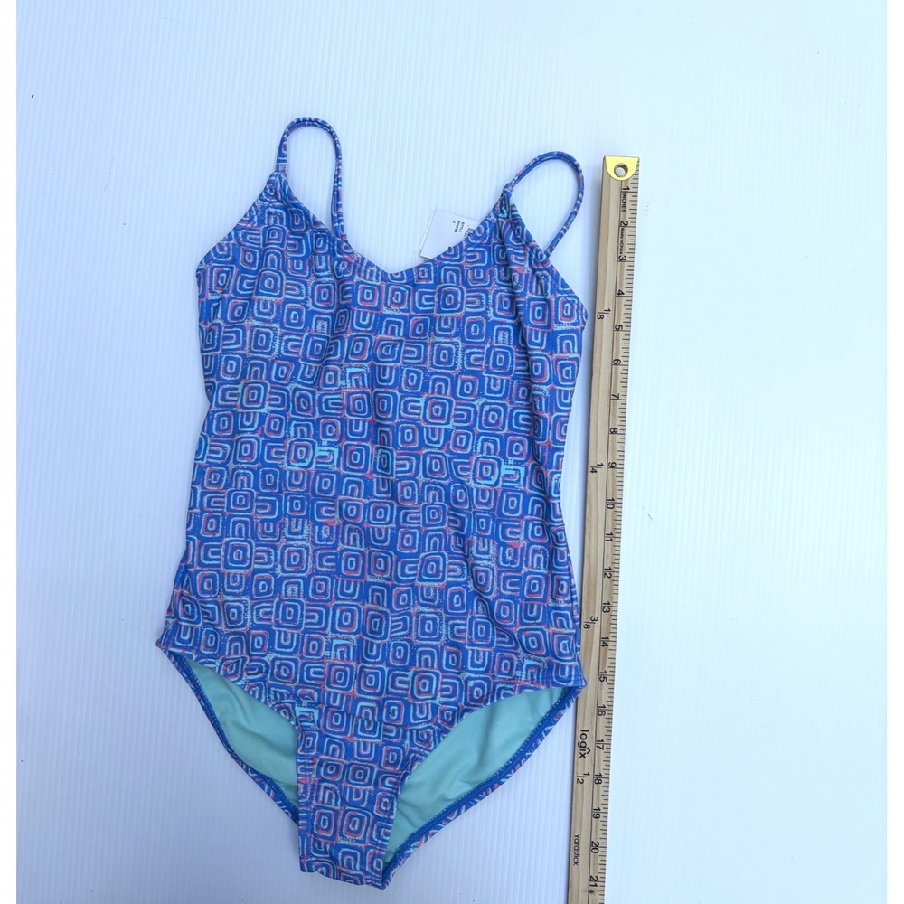 Raisins Girls Size 12 Norie One Piece Swimsuit Blue Geometric Caged Back - Picture 12 of 13